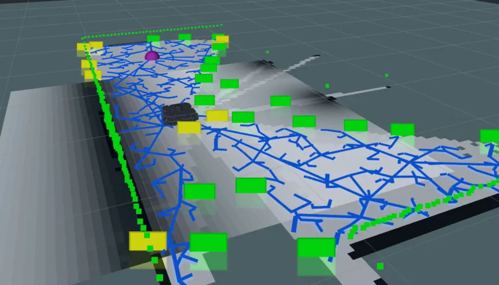 The 3D map of Newcastle Station, with the routes through it marked.