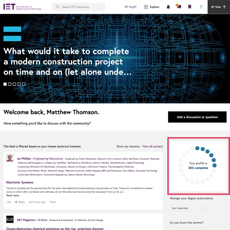 The IET: one-click sign-up and a profile built in stages, completion up 62%