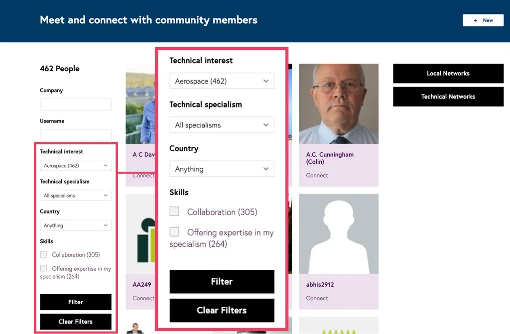 People search in The IET community, filtered to members interested in aerospace.