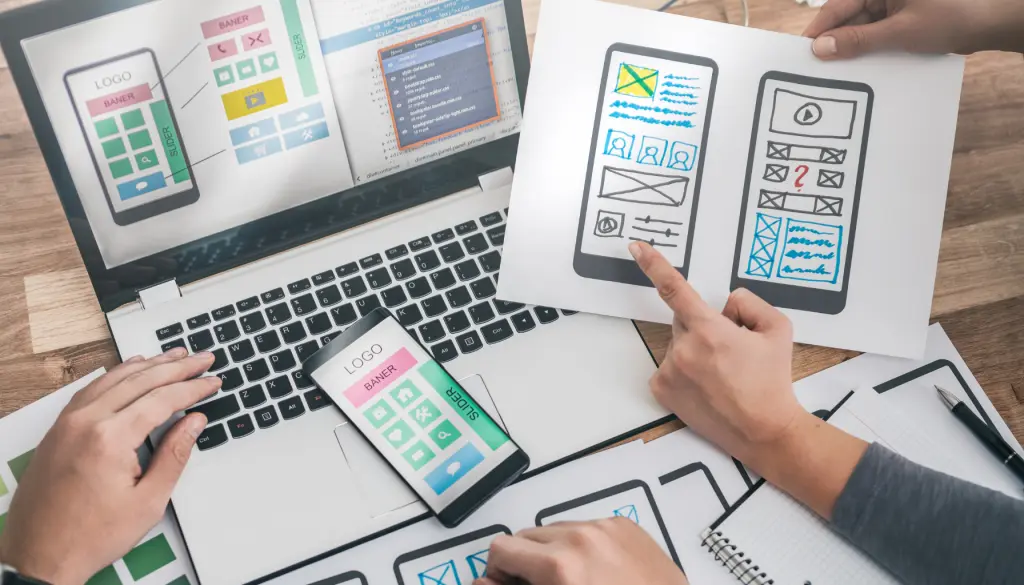 Sketches and phone screens from the design of the Thermomix community app.
